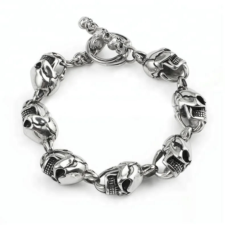 Stainless Steel gold Color High polished Large Heavy Bike Chain Skull Bracelet For Men