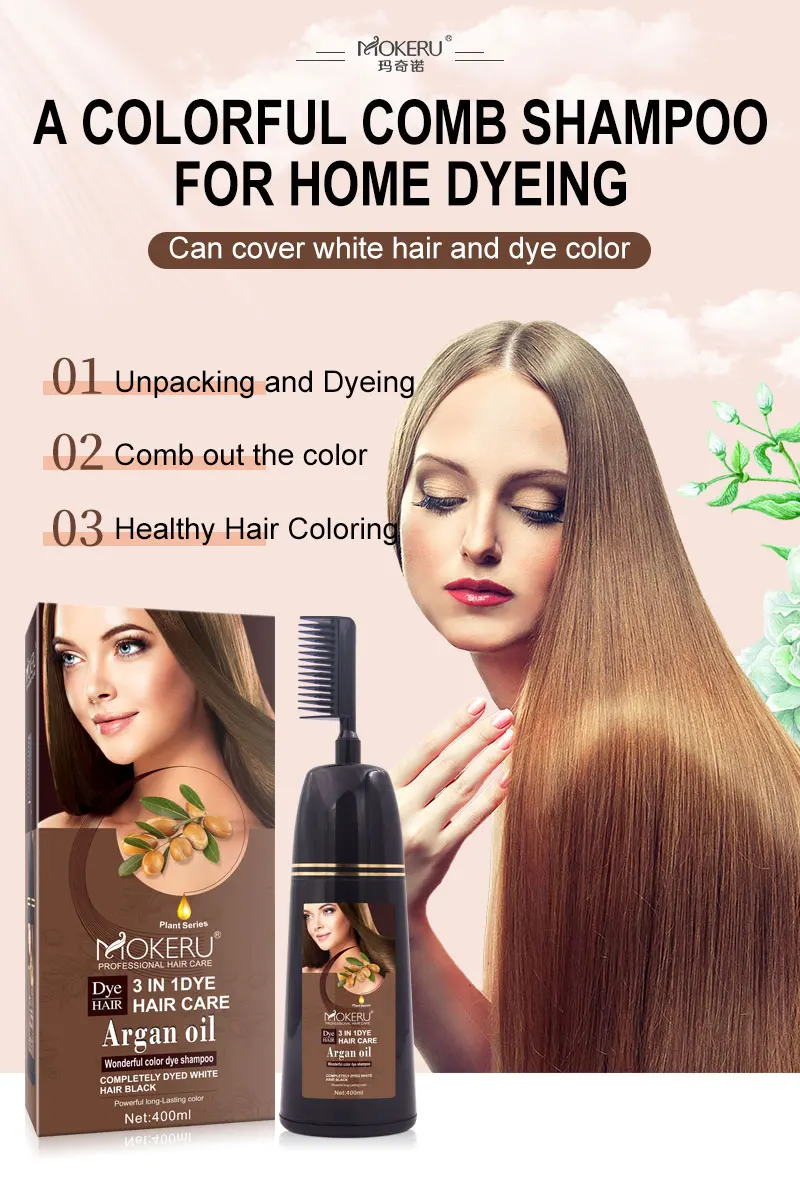 MOKERU OEM Hair Dye Shampoo Low Ammonia Natural Herbal Thailand Color Dark Brown Black Coloring Permanent Comb Hair Dye Shampoo