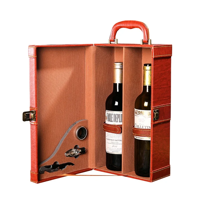 wine bottle gift box faux leather red wine packing box two pack wine box