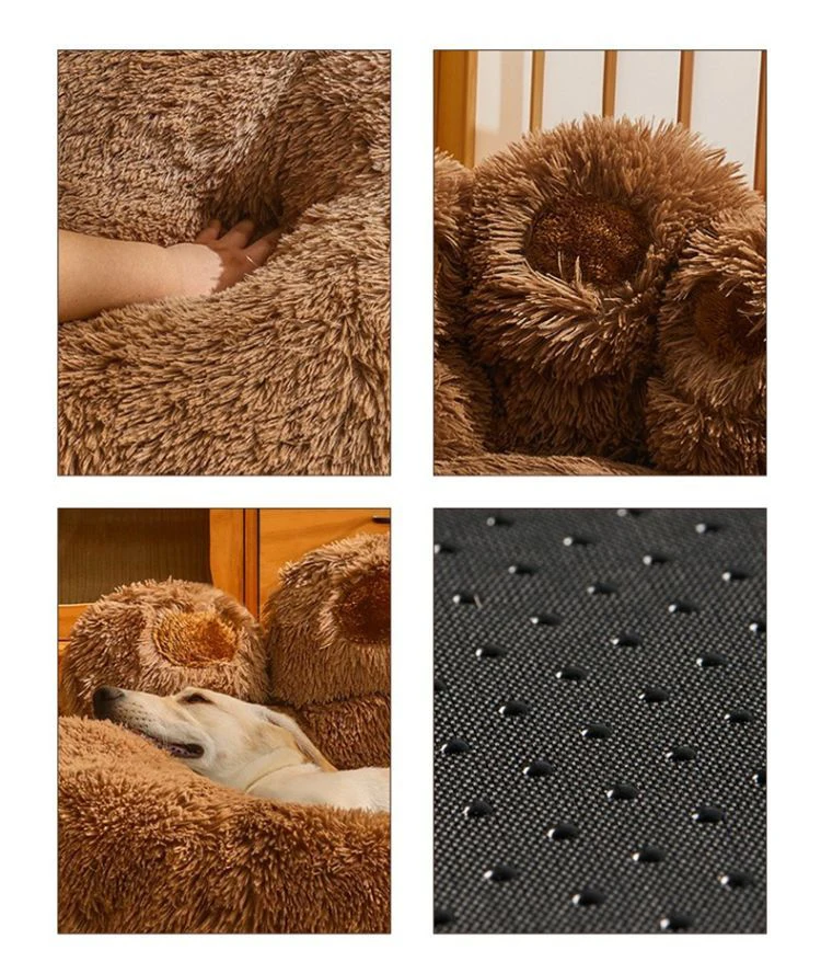 CY  Winner Use Pet Soft Cushion Bear Paw Shaped Plush Faux Fur Comfortable Bed For Dog Cats Washable Mattress