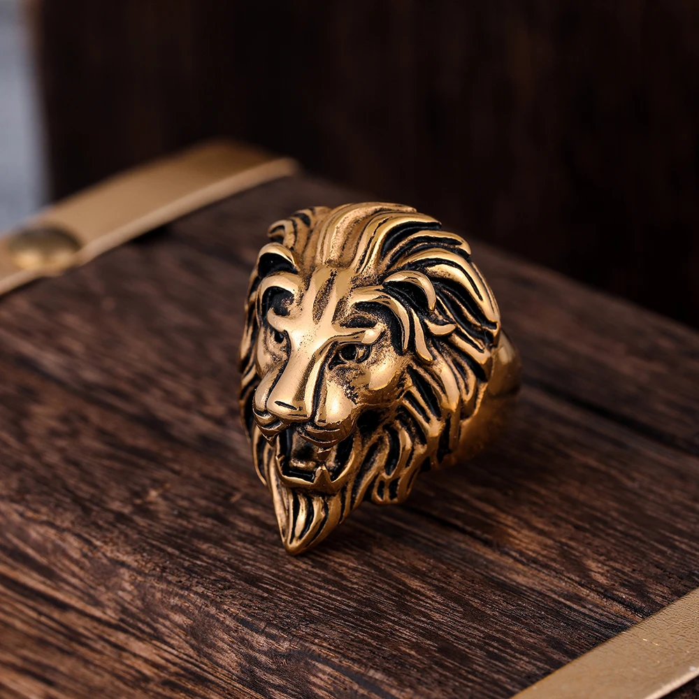 2022 Trendy Jewelry 316L Stainless Steel Gold Plated Lion Ring Lion Head Animal Rings For Men Accessories