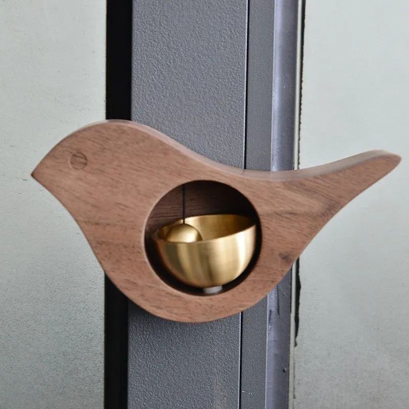 Simple wooden dopamine wind chime Black walnut magnetic small round doorbell suction