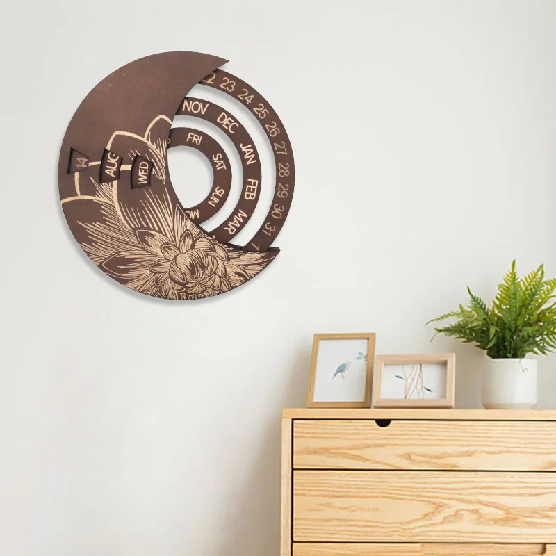 Creative Round Wooden Concentric Calendar Perpetual Calendar Circular Decoration