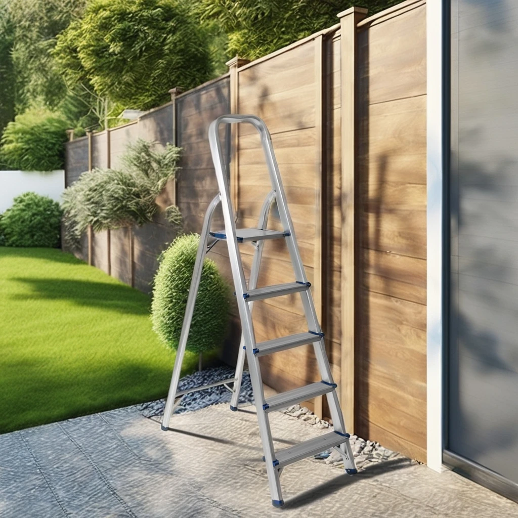 High Quality 5-Step Metal Folding Aluminum Step Ladder Portable Industrial Design for Outdoor and Workshop Use EN131 Certified