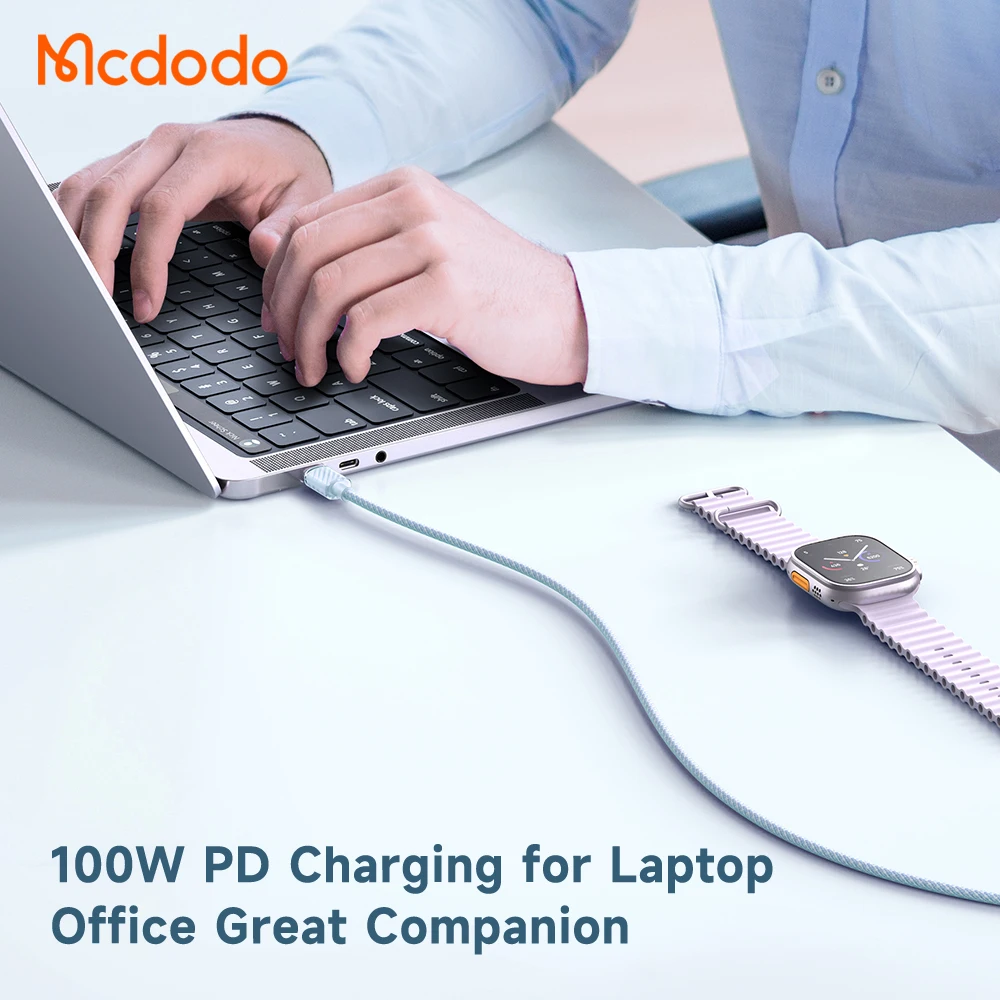 Mcdodo Transparent Colorful Laptop Cable PD 100W E-Mark Nylon Braid 1.2m 2m Type C to Type C Cable for Macbook Laptop Samsung