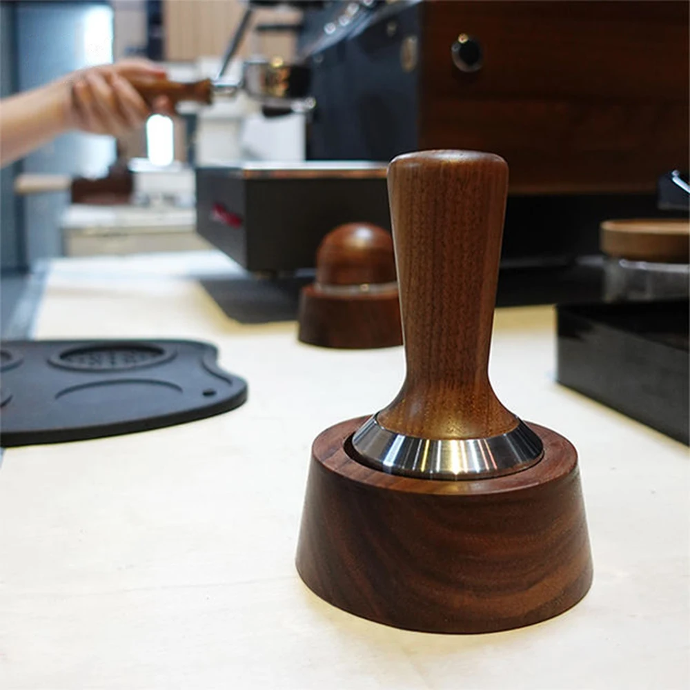 Walnut Wood Barista Tamper Tools 51Mm 53Mm 58Mm Espresso Stainless Steel Coffee Tamper With 60Mm Walnut Wooden Silicone Base