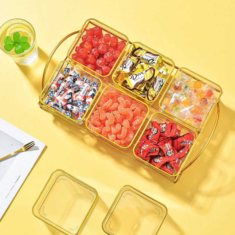 European and American style Dried Fruit Candy Snacks plastics Storage box Gift serving dishes set With metal frame