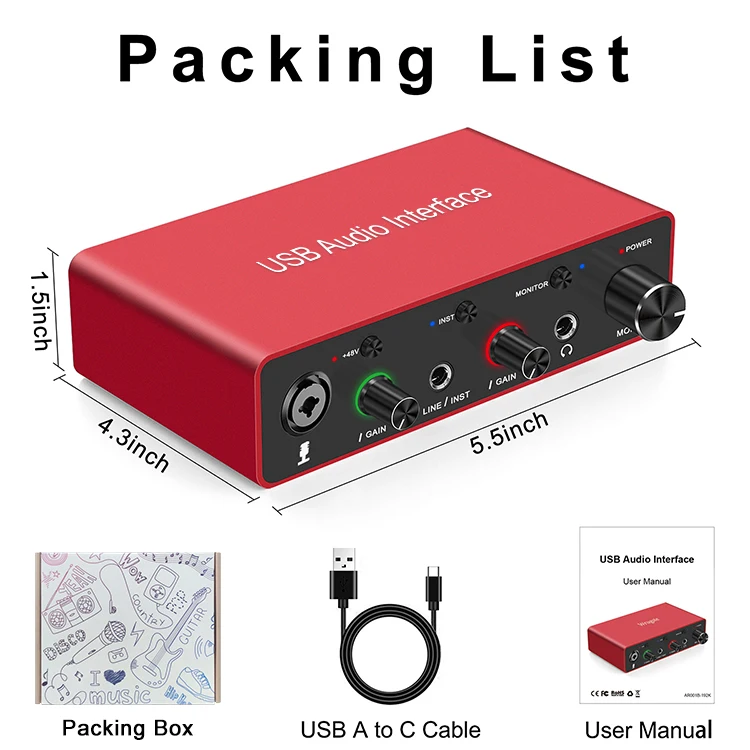 192KHz/24Bit USB Audio Interface Soundcard solo XLR interface m audio studio for Podcast recording equipment professional