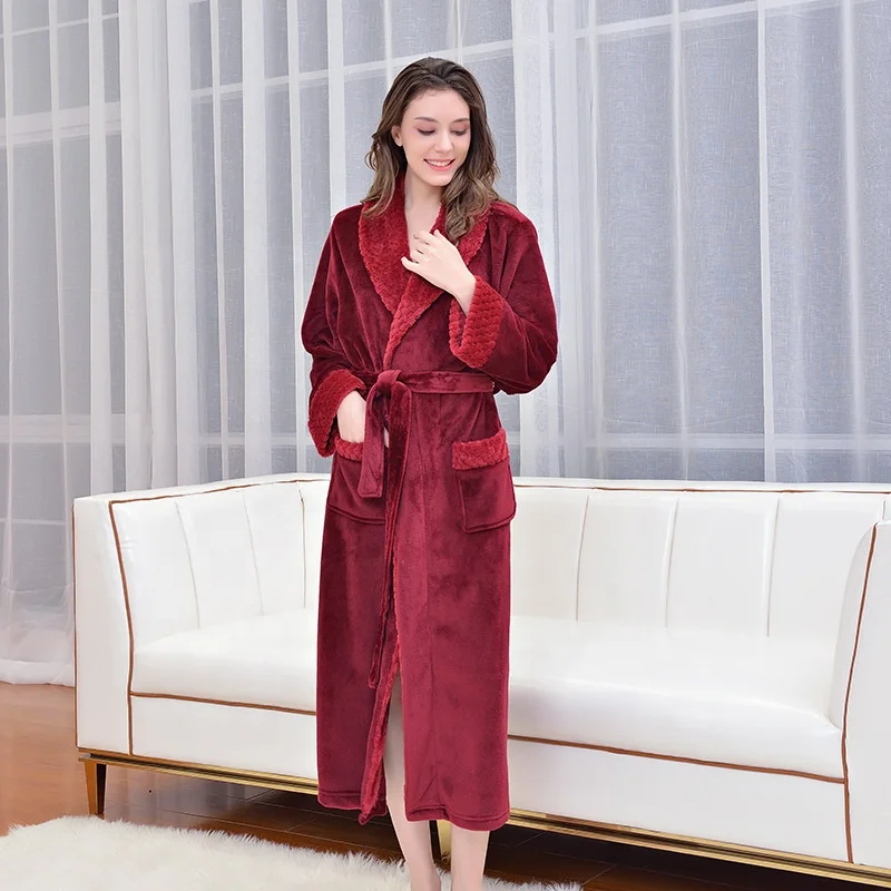 winter autumn home hotel  spa women men flannel plush thick warm long bathrobe robe
