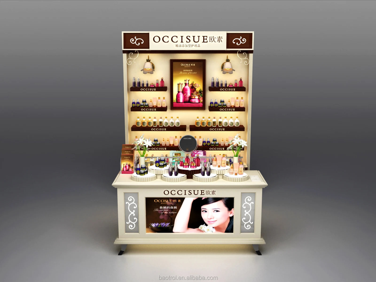 Durable Reception desk tile combination solid surface display cabinet counter top stone display rack