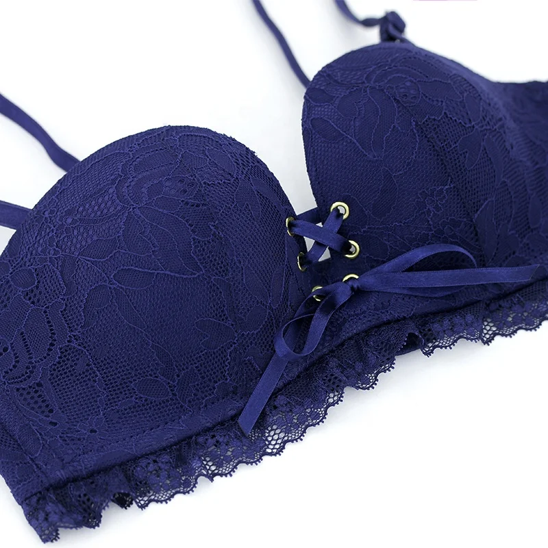 Young Girls Lace Sexy Blue Images Push up Bra for Women Fashionable Bra