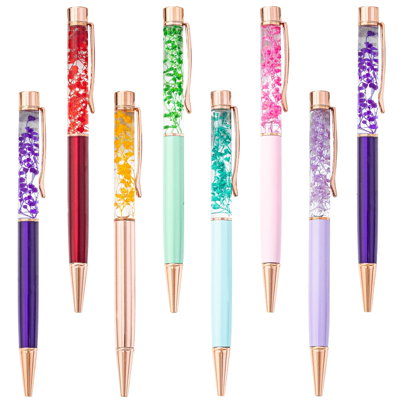 New Design DIY Ball Pen Metal Ballpoint Pen With Flower Floating Pen Liquid For Gift