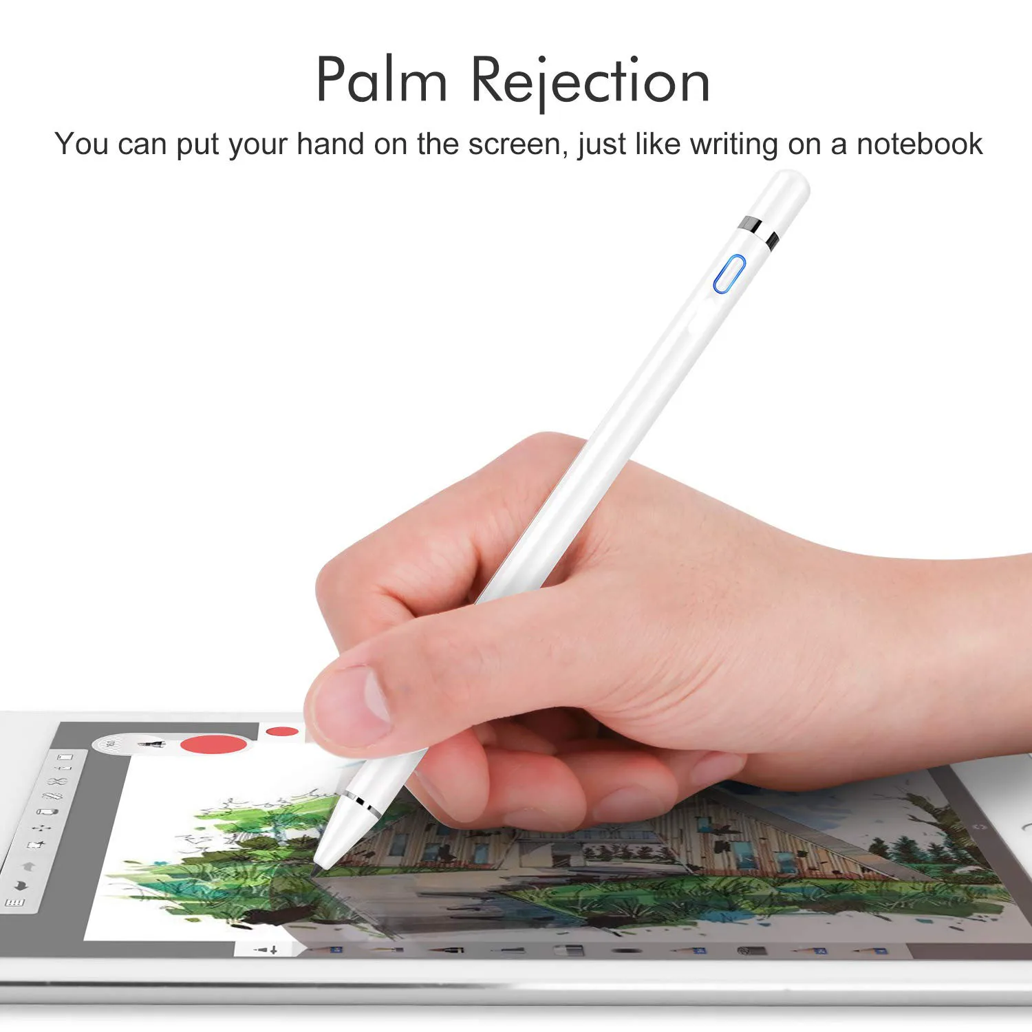 Upgraded Rechargeable Stylus Pen with Palm Rejection and 1.0mm Fine Tip for iPad 2018 & 2019 iPad Air Drawing Writing