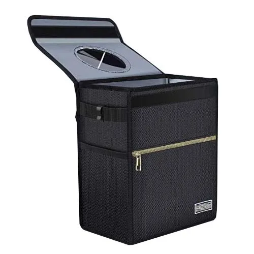 
Car Trash Can with Lid Waterproof Auto Garbage Bag Hanging for Headrest Leak-Proof Car Garbage Can with Storage Pockets 