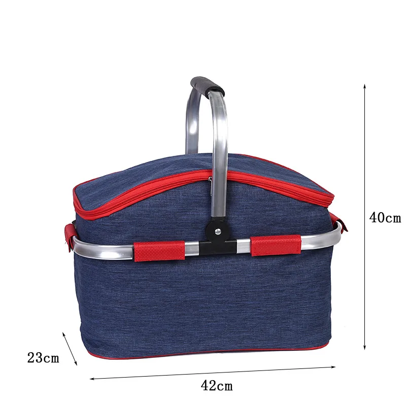 Large Picnic Basket 32L Shopping Basket Grocery Bags Folding Insulated Strong Aluminum Frame Market Basket