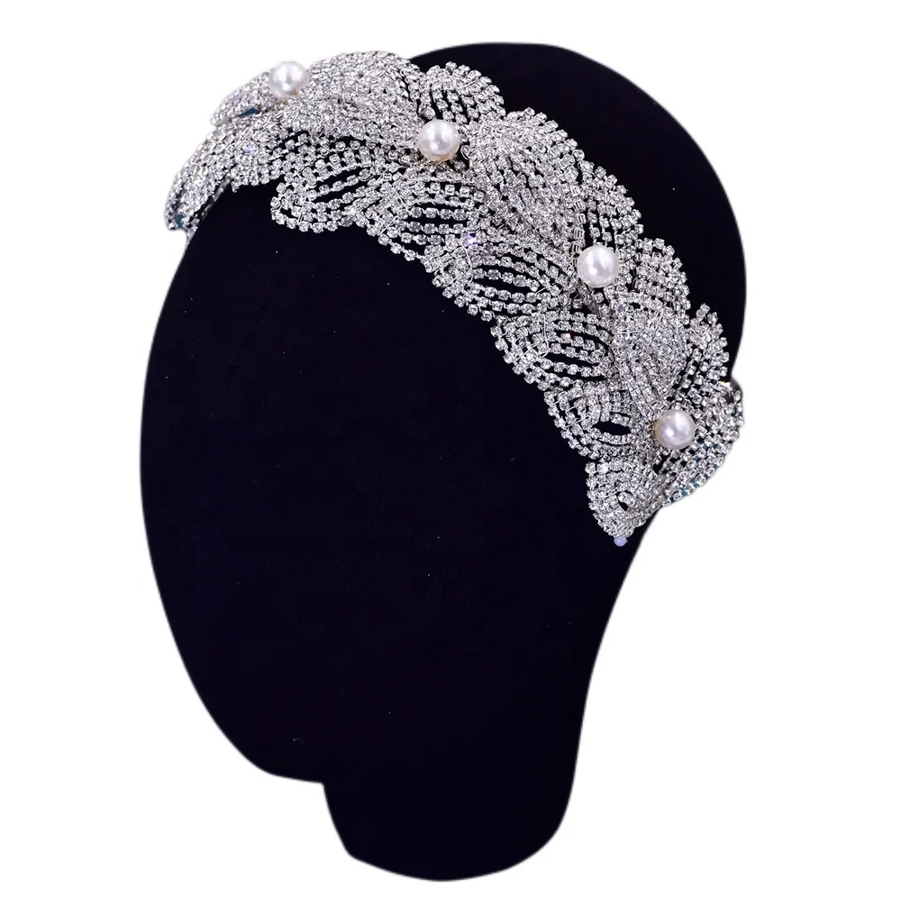 Keyon Bridal Crystal Crown Headpiece Pearl Bridesmaids Wedding Headband Rhinestone Bridal Hair Accessories