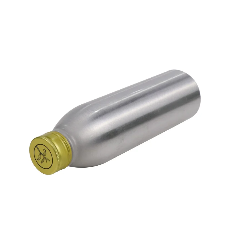 High quality aluminum vodka beverage bottle with metal threaded cover