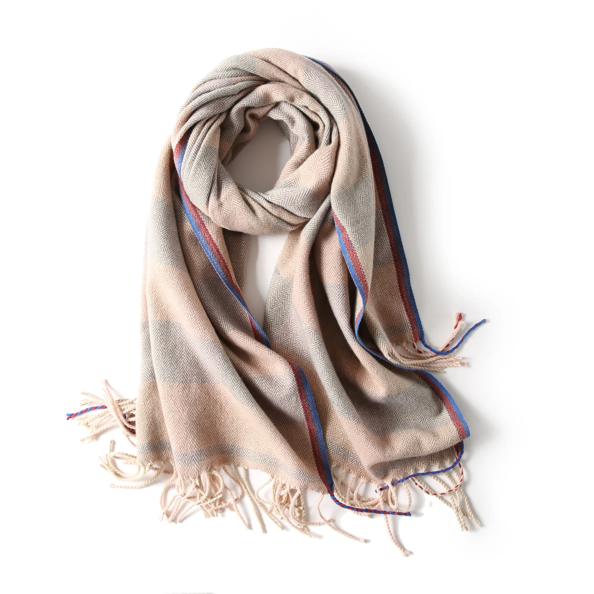
Worm Cotton Checked Design Women Linen Winter Knit Scarf 