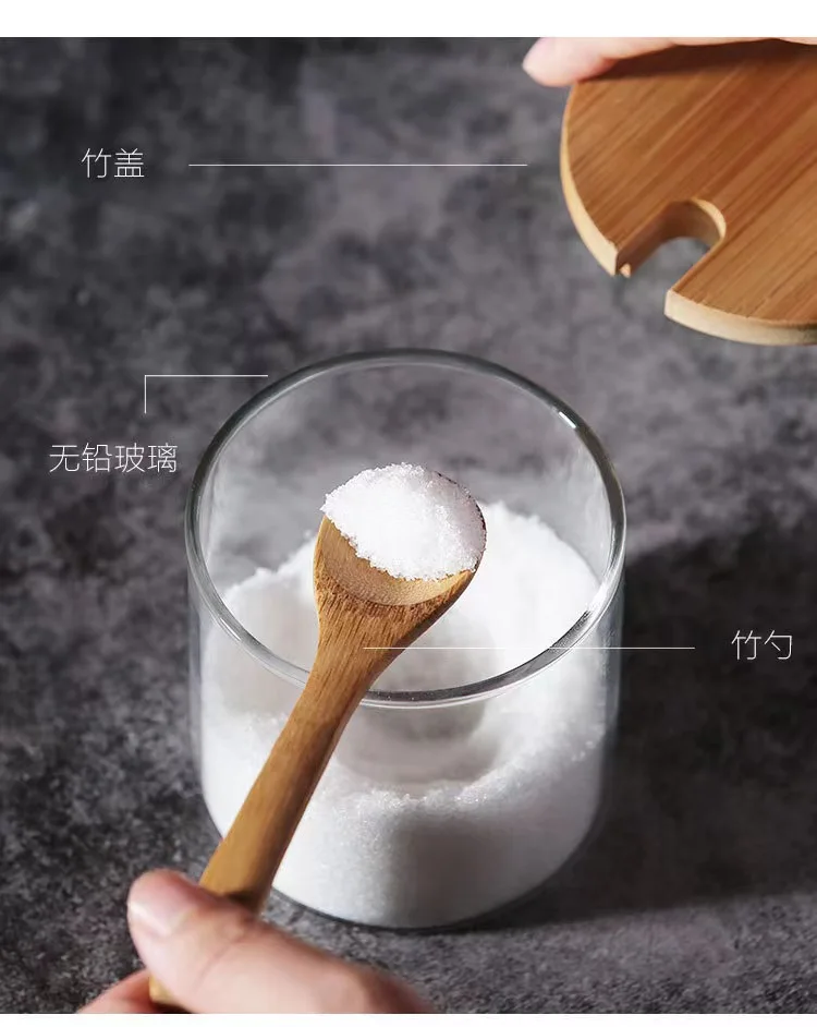 Eco friendly glass jar with bamboo spoon for flavoring glass jar with spoon glass jar with bamboo lid and spoon