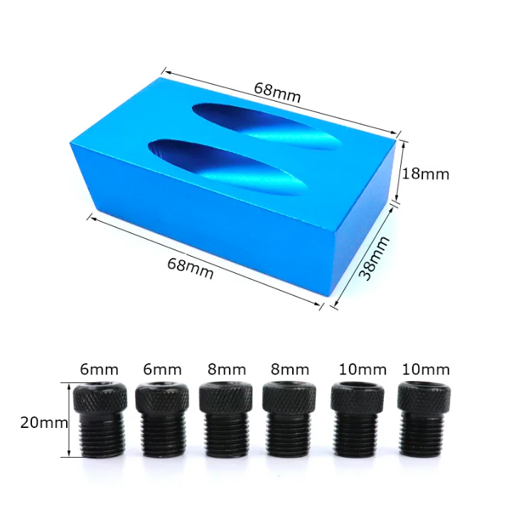 15 Degree  34pcs Set Pocket Hole Jig Kit System 6/8/10mm Drill Guide Drill Bit Set Blue aluminum pocket hole jig