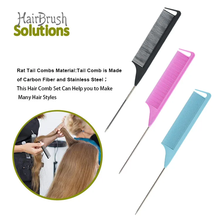 OEM ODM Custom Salon Carbon Fiber Hair Comb Black Barber Rat Tail Comb And Hair Clips Set