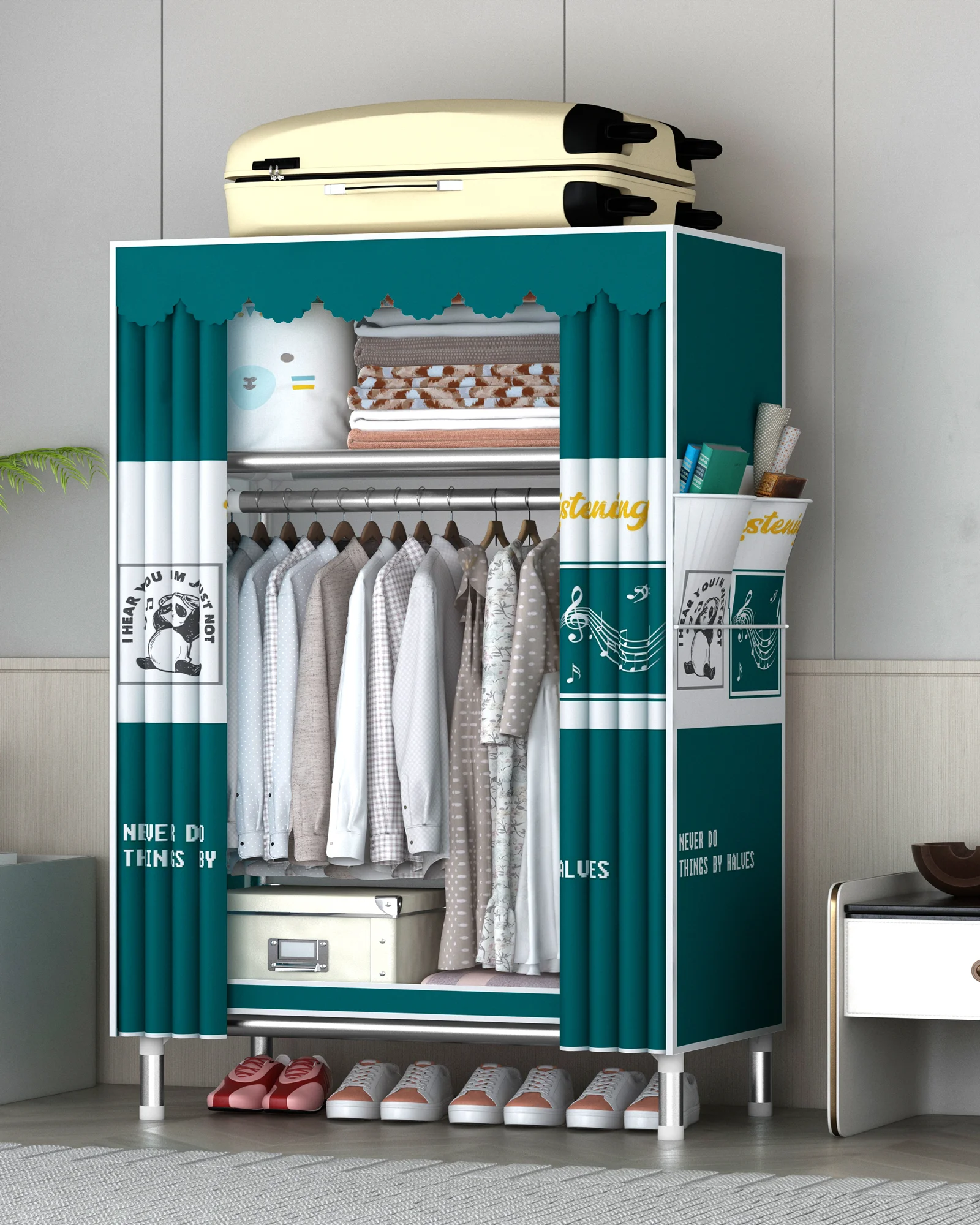 Hot Selling Good Quality Simple Fabric Wardrobe Designs Cloth Metal Frame Wardrobe