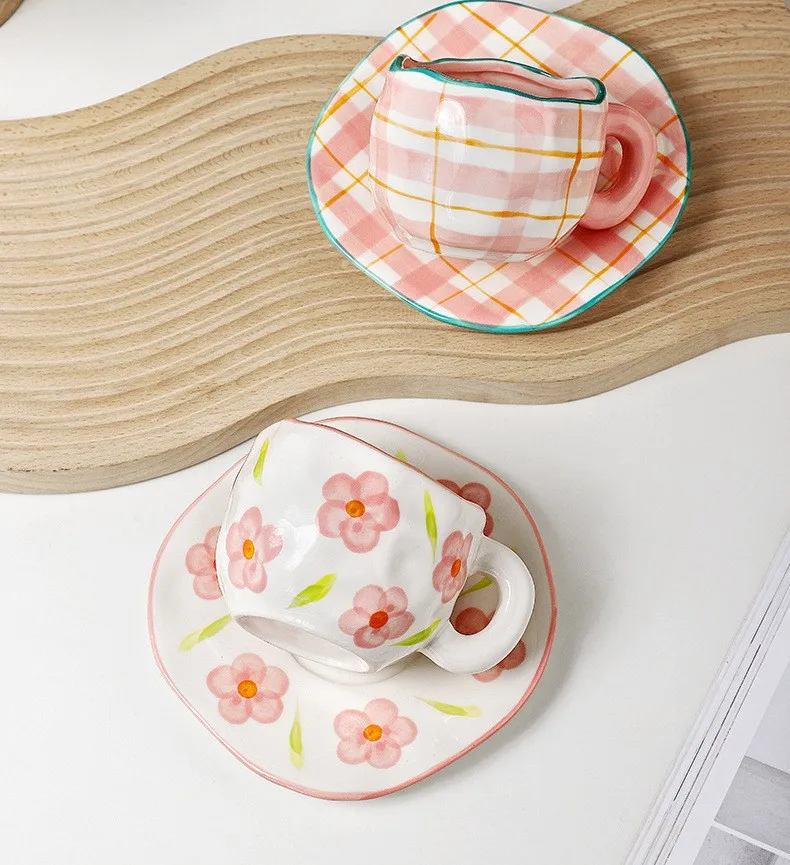 ins ceramic mug handmade irregular 10oz customised coffee cup and saucer afternoon tea ceramic cup retro stoneware mug