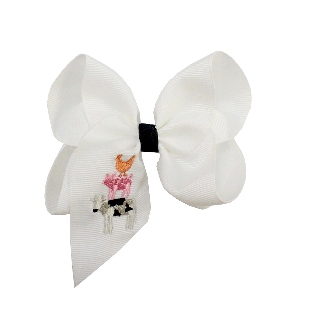 2021 Unique Grosgrain Ribbon With Embroidery Rainbow Animals Hair Bows