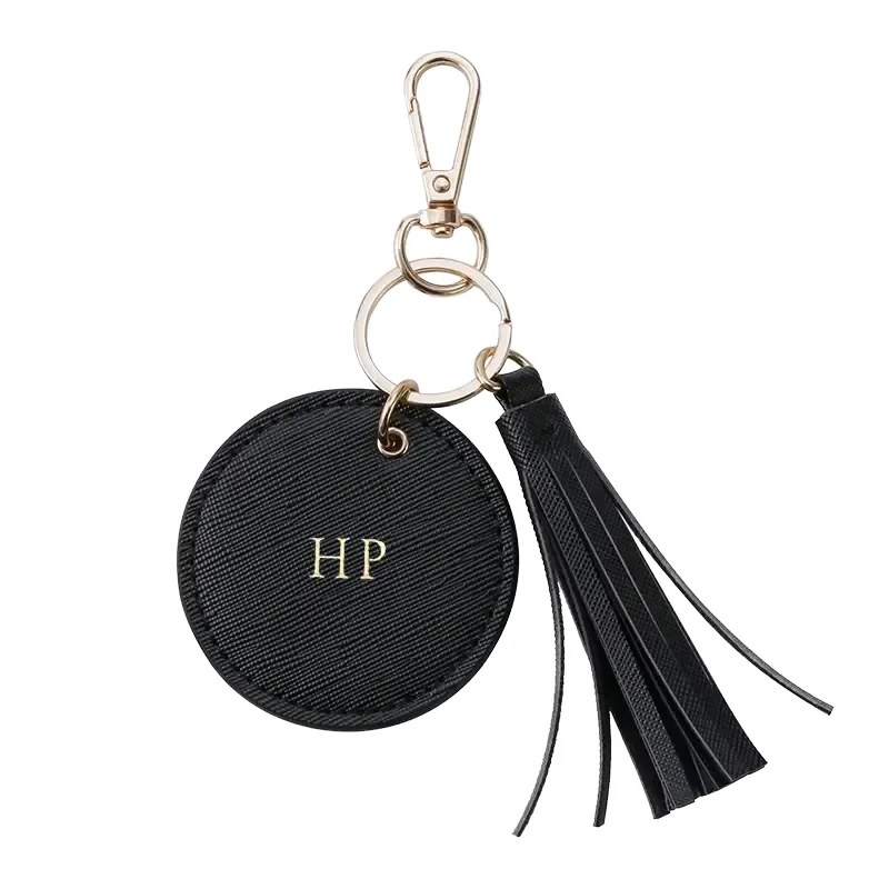 High Quality 2.5 Inch PU Leather Keychain with Tassel Zinc Alloy Keyring Custom Logo UV Printed Keychain