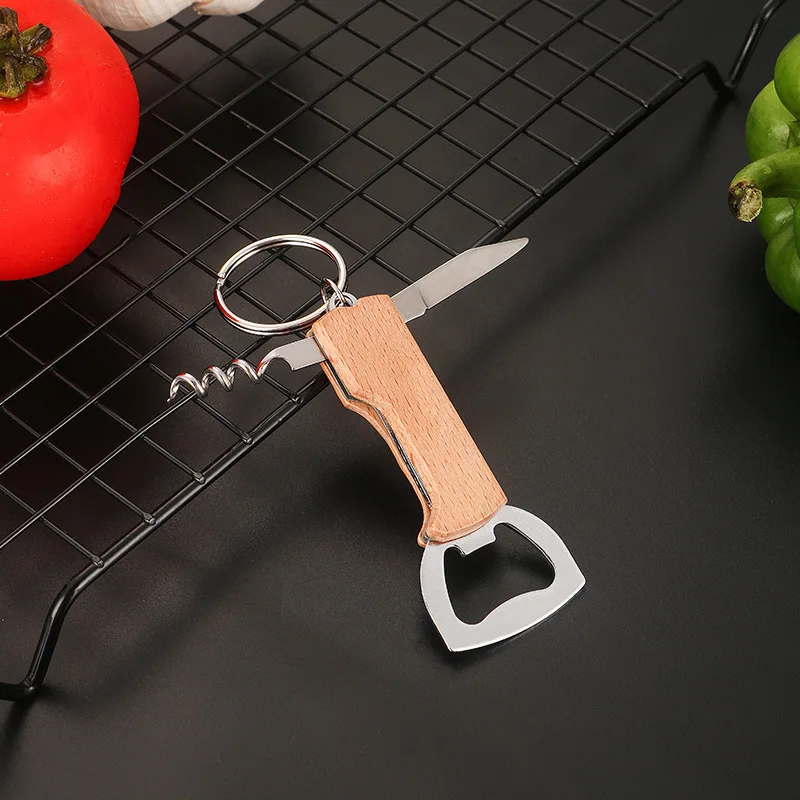 Wooden Wine Corkscrew Opener Bar Custom Logo Wood Beer Wine Bottle Opener