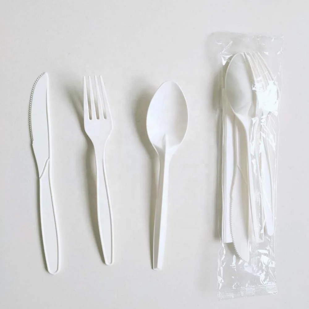Hot selling 8-inch tableware disposable plastic corn starch set knife, fork and spoon