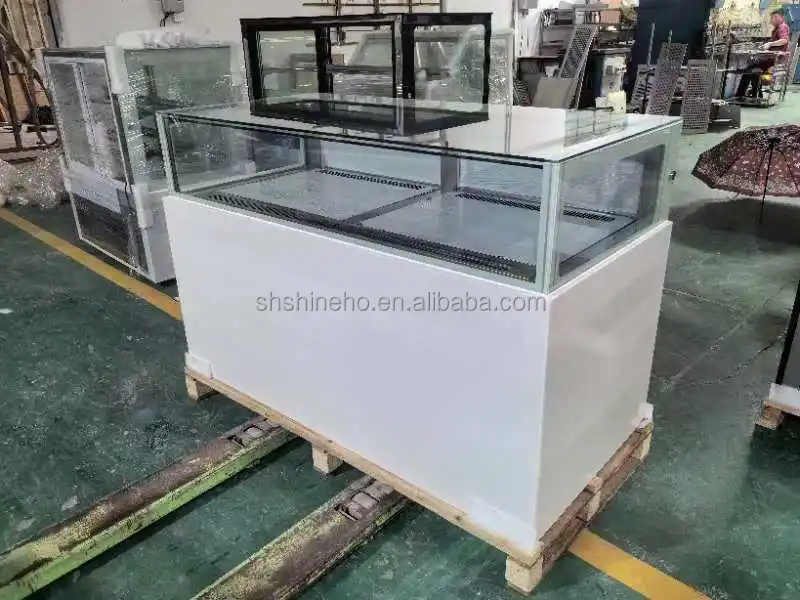 Shineho Commercial Product Support For Custom Sale Glass-door Case Gelato Ice Cream Display Freezer With CE