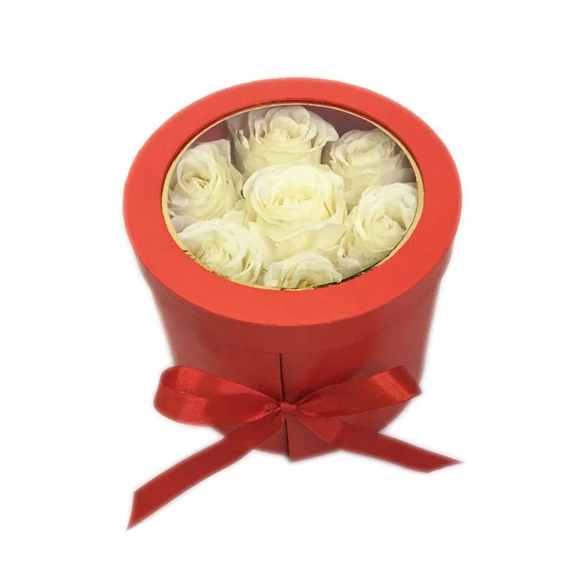 Chengruo Custom Emballage round double layer rotating transparent windowpackaging carton with ribbon for flower gift packaging