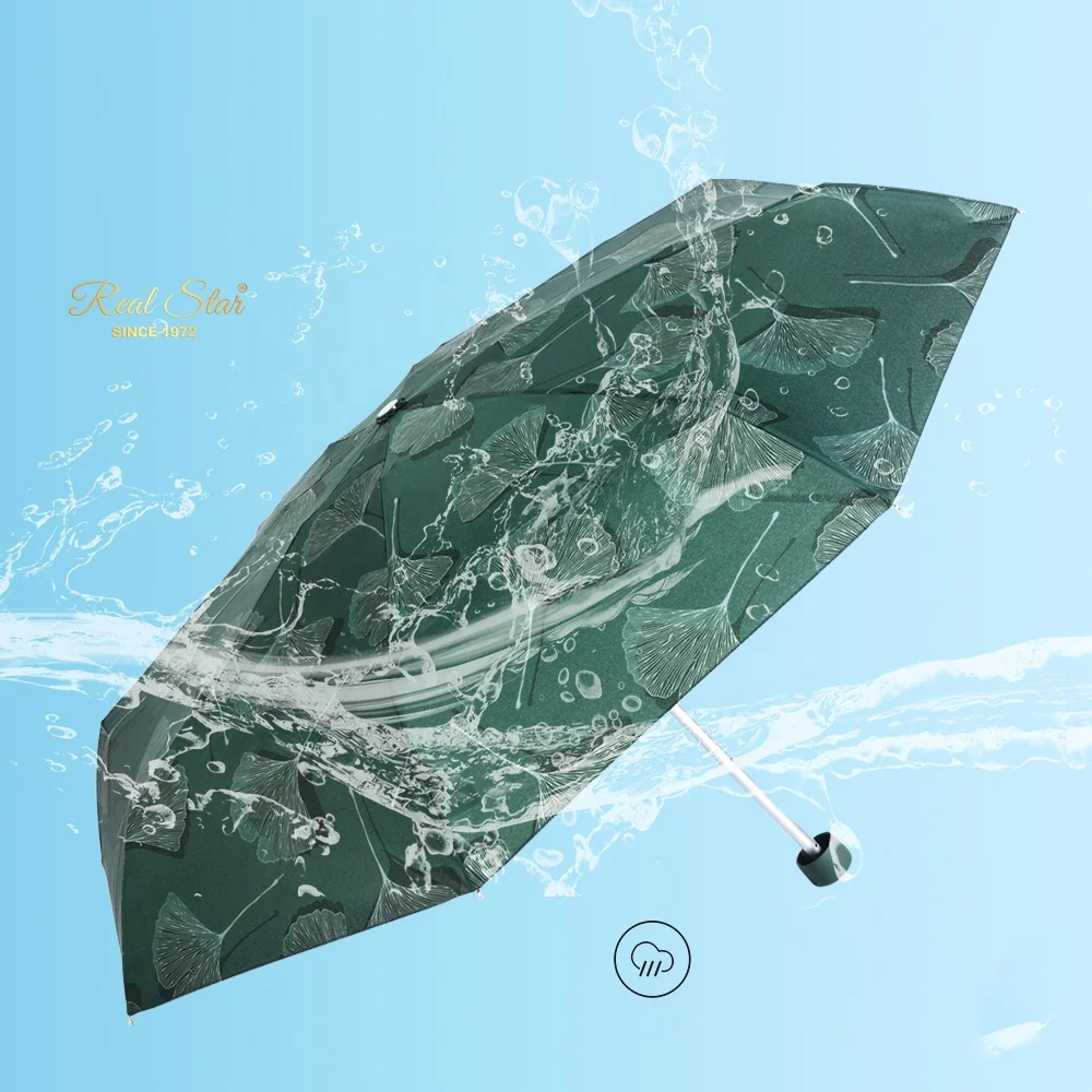 RST light small travel  wholesale ladies folding leaves printing 5 fold mini umbrella