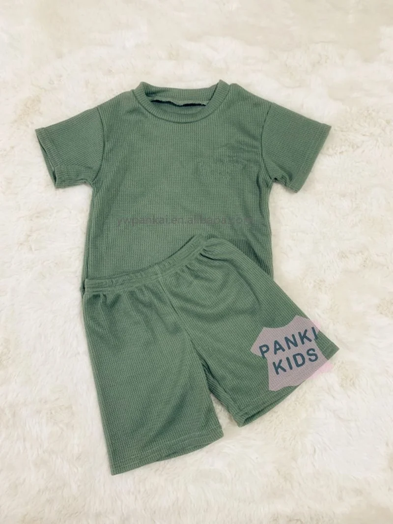 Custom Logo Toddler boys clothing sets summer Waffle fabric Short Sleeve Tops Matching Shorts Outfits For Kid Clothes