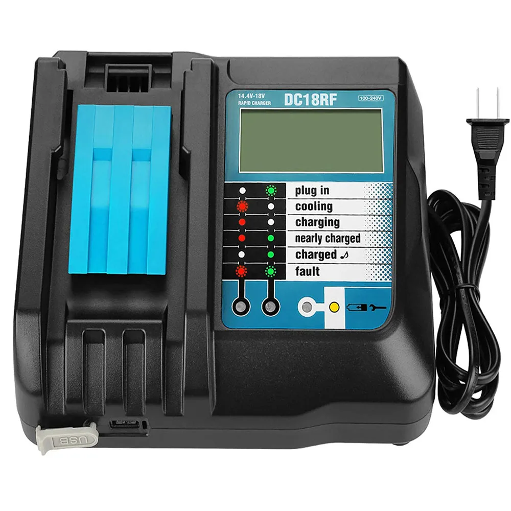 DC18RF Li-ion Battery Charger Power Tool LCD Charger for Makita 14.4V 18V BL1430 BL1815 BL1830 BL1860 with USB port 3.5A Charger
