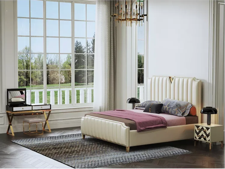 Легкая Роскошная сетчатая красная кровать для основной спальни Двойная кожаная простая мягкая