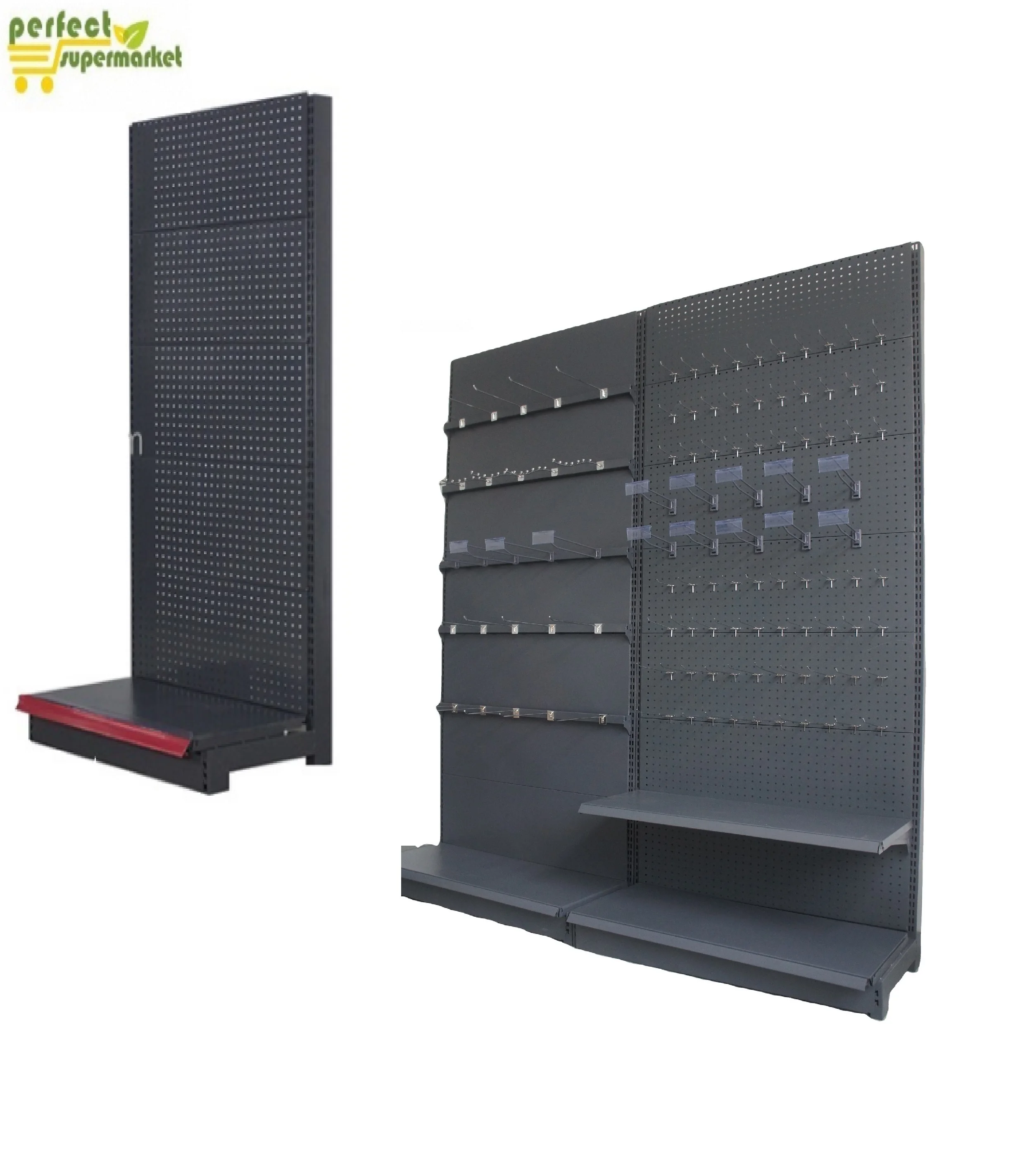 Modern supermarket shelf hook store white flat panel supermarket display rack retail metal display hanging shelf hooks