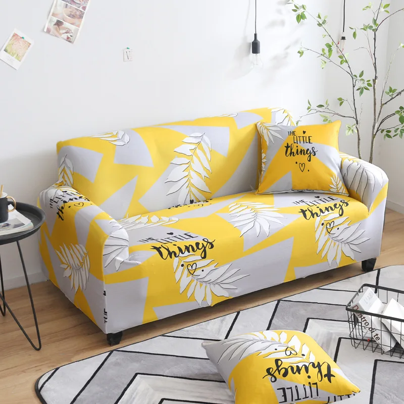 
2021 pantone color new yellow and gray L shape protective sofa arm covers Stretch Slipcover Elegant Sofa Covers 