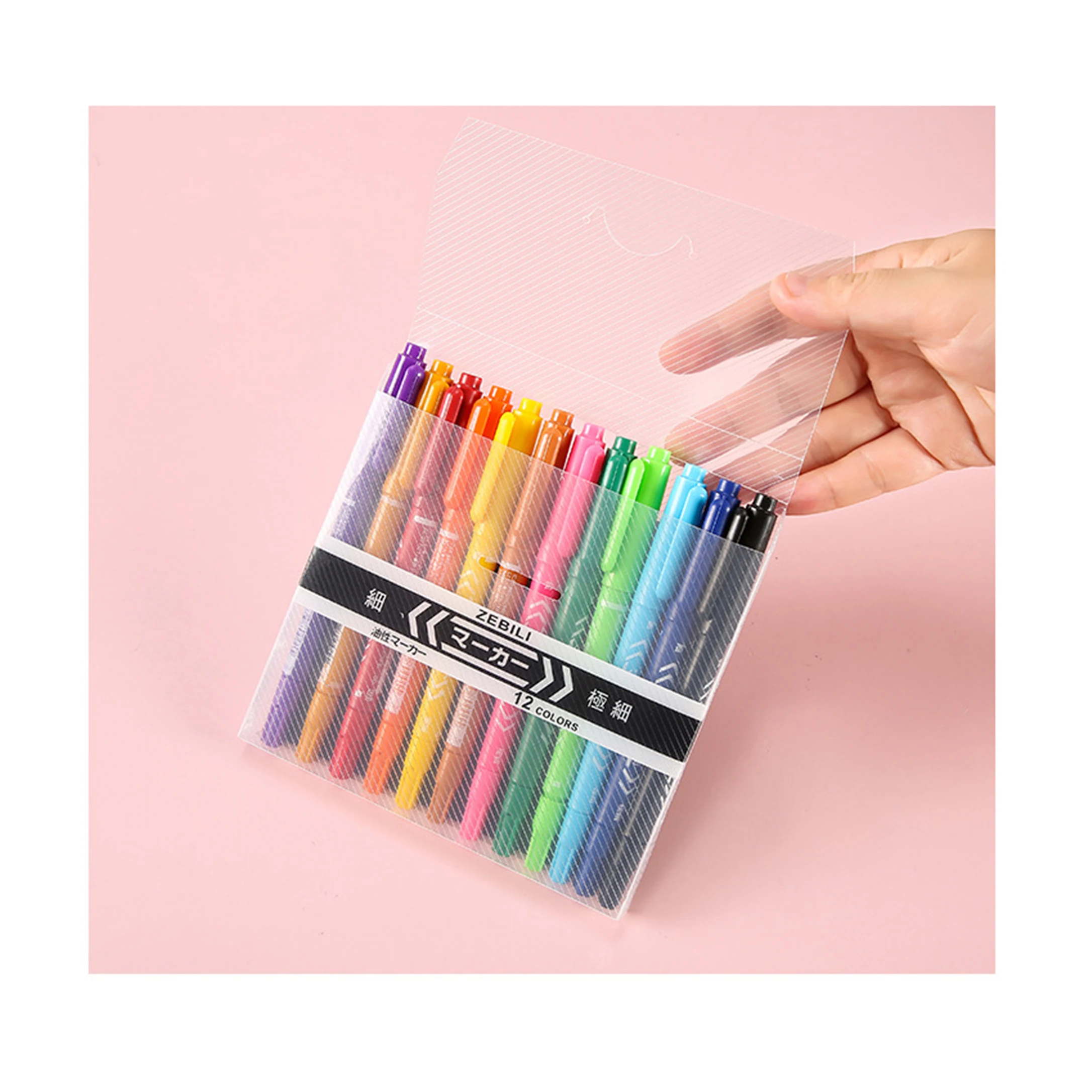 12 colors set Import wholesale stationery double sided permanent marker pen custom fine point oil based black permanent marker