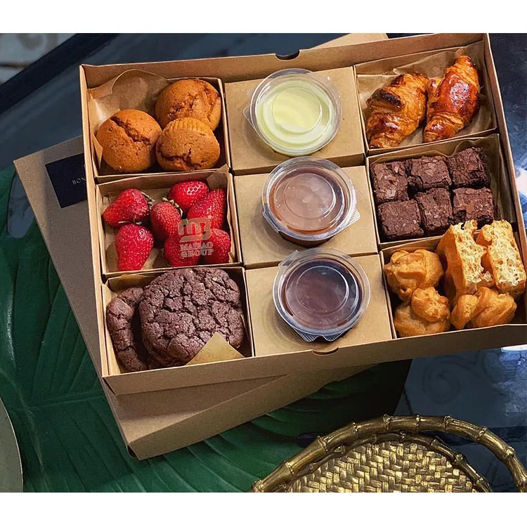 Eco friendly food grade waffles brownies pretzels dessert packing box custom chocolate dipping box sweet pastry box for waffles