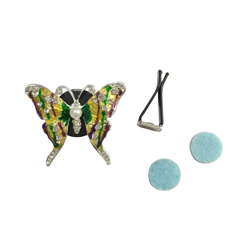 Rhinestone Butterfly Car Perfume Diamond Colorful Butterfly Car Air Freshener Perfume Clip Auto Decoration Accessories Interior