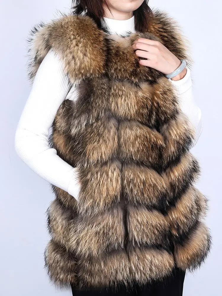 Wholesale New Arrival Hot Sale Ladies Fashion Fur Vest Jacket Waistcoat Coat Natural Real Raccoon Fur Vest Gilet Women