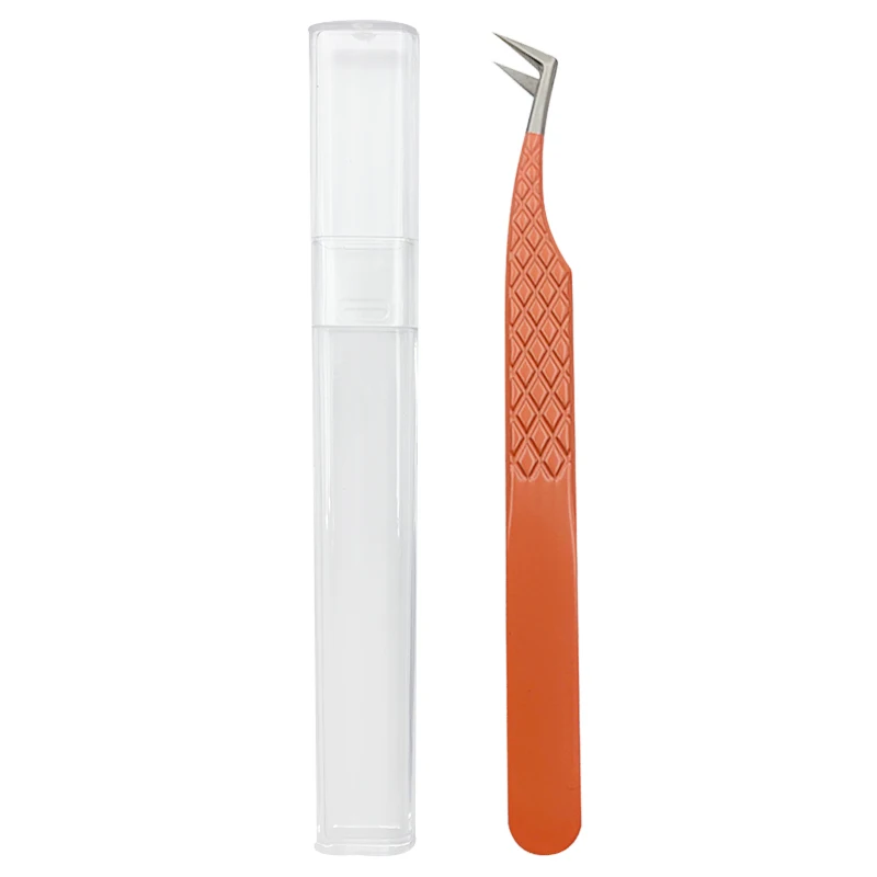 Materials imported from Japan Fiber Tip Lash Tweezers ,False Lashes Tweezers 3D 6D Mink Eyelash Make Fans-Orange