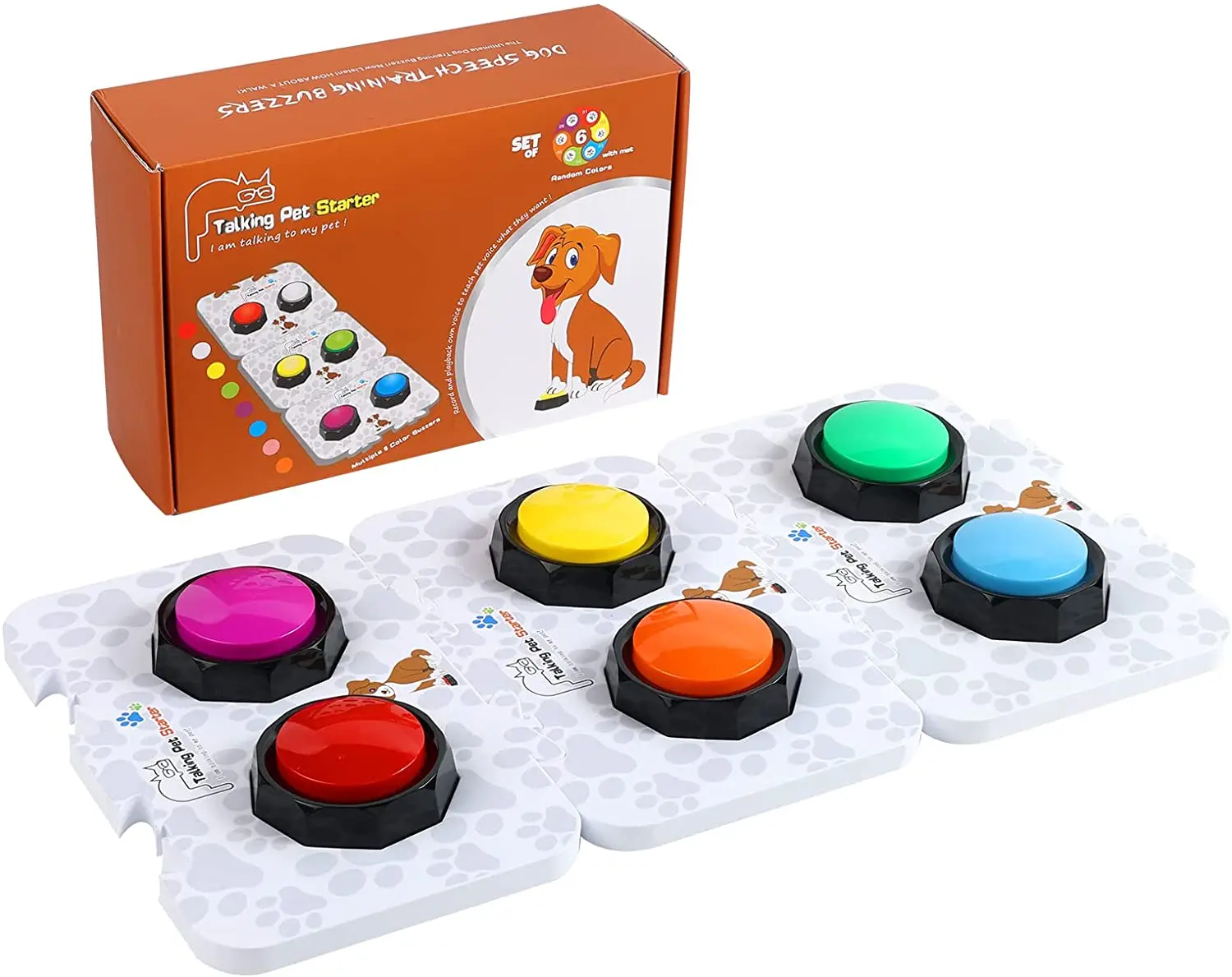 Set of 6 Recordable Buttons, 6 Dog Buttons wth 3 Mats - Record & Playback Your Own Message to Teach Your Dogs Voice What