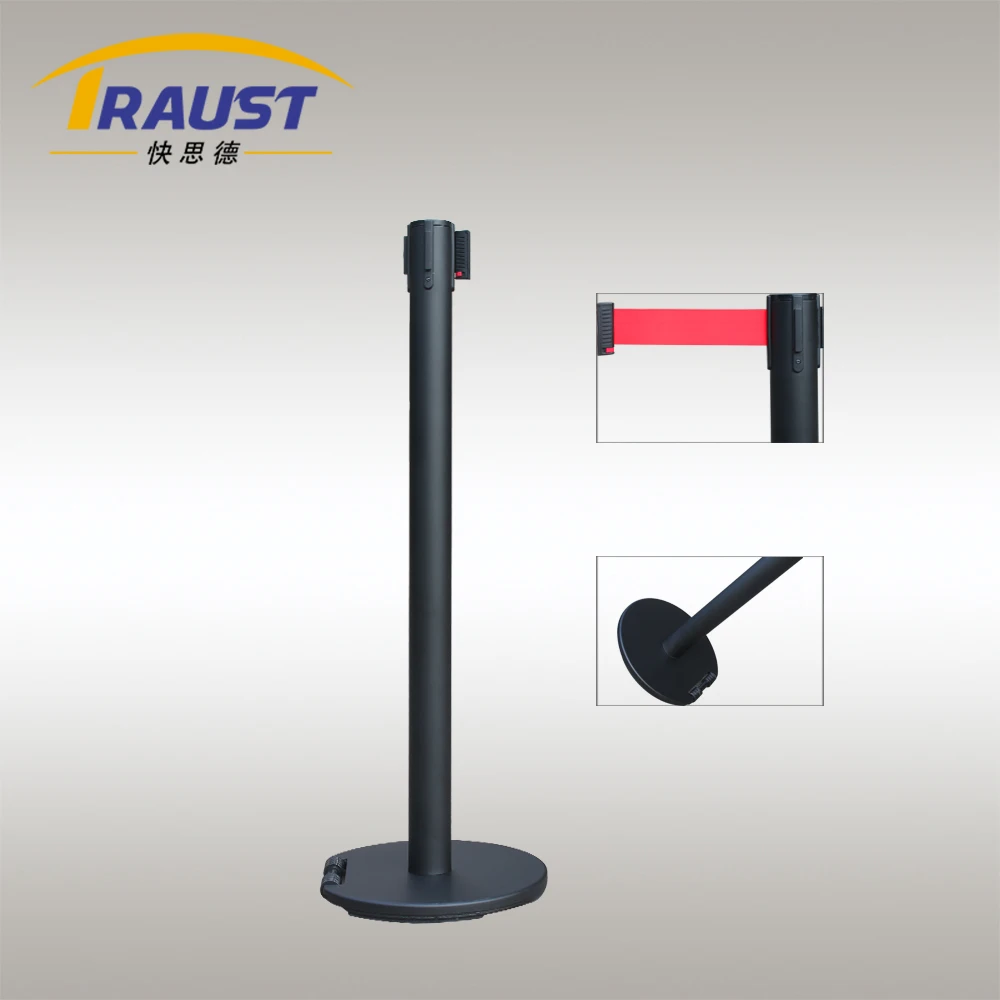 Traust airport stainless steel crowd control public guidance systems queue pole Q up stand retractable belt barrier stanchions