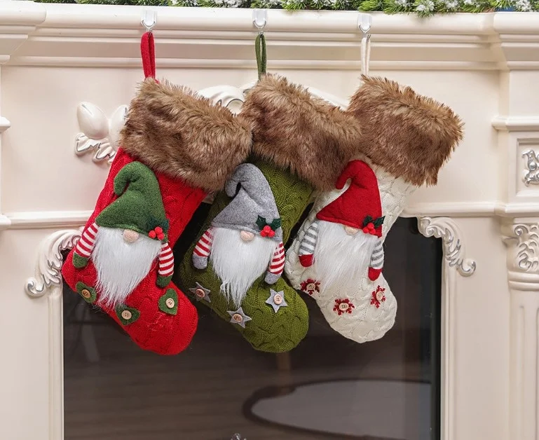 3 шт. большие рождественские чулки ручной работы подвесные чулки Плюшевые Вязаные рождественские чулки Гном