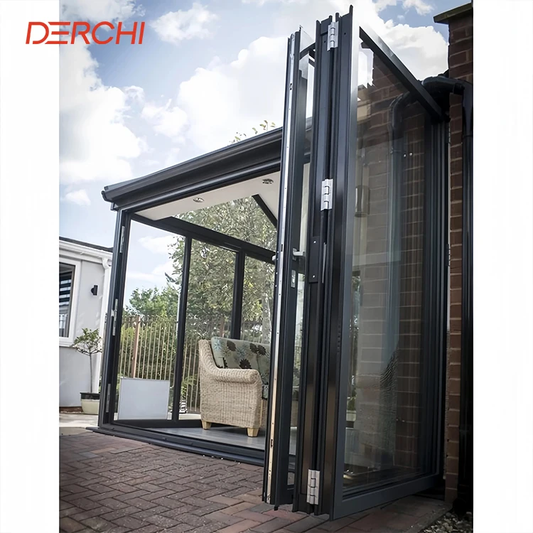 DERCHI NFRC Aluminium Folding Door Sample Price Thermal Break Glass Exterior Patio Accordion Door Double Glazed Bi fold Doors