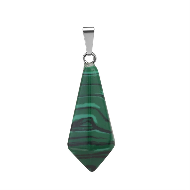 Fashion Hot Selling Natural Stone Pointy Drop Conical Pendant Malachite Cut Healing Crystal Spirit Pendulum