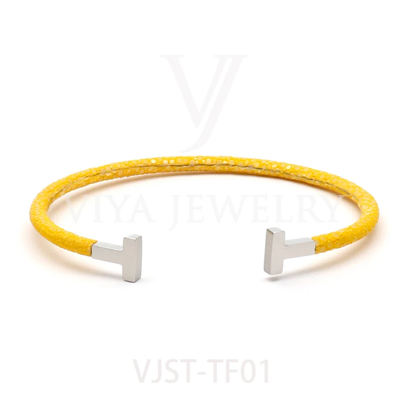 Fine jewelry joyas de acero inoxidable al por mayor pulseras de cuero para hombre genuine stingray exotic leather bracelet